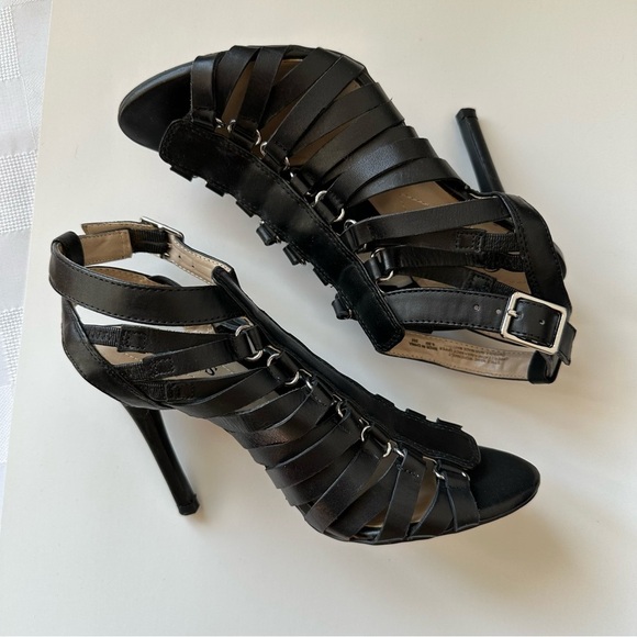 Guess Black Leather Strappy Gladiator Heeled Sandals 4 inch Heel - US 6.5M - Picture 3 of 13